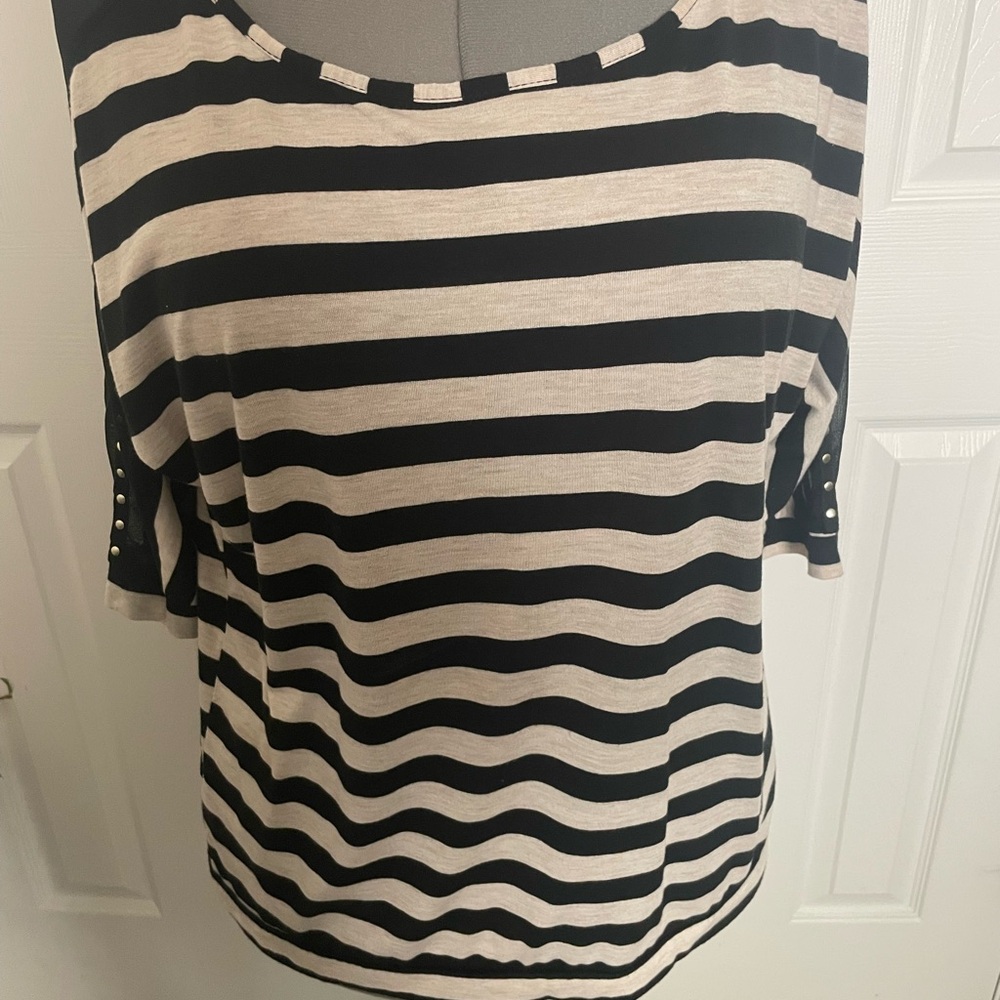 French Laundry Black and Cream Striped Blouse
